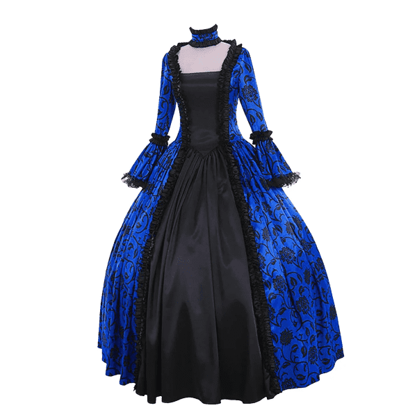 Women'S Fall Winter Retro Dress Lace up Ball Long Sleeve Gowns Dresses Ladies Evening Party Dress Formal Evening Dress Fall Winter Gothic Retro Floral Print Ball Gowns Gowns Dress