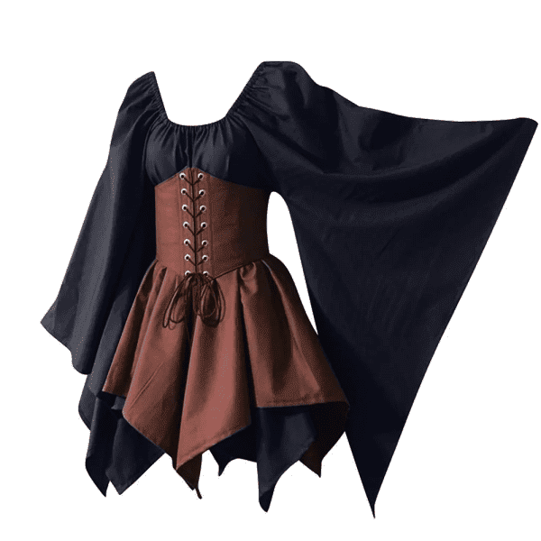 Women Medieval Renaissance Costume Dress, Vintage Cosplay Victorian Gothic Corset Dress, Gothic Vintage Court Banquet Dress, Bell Sleeves Mini Bodycon Dress with Peasant Bodice Black M - Image 4