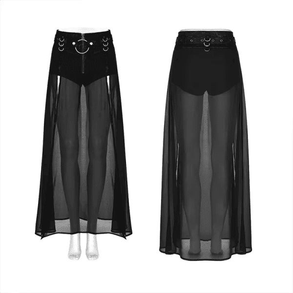 Women'S Punk High Waist Fake Two-Pieces Half Skirt Simple Style Split Hem Sexy Perspective Chiffon Women Long Skirts - Image 6