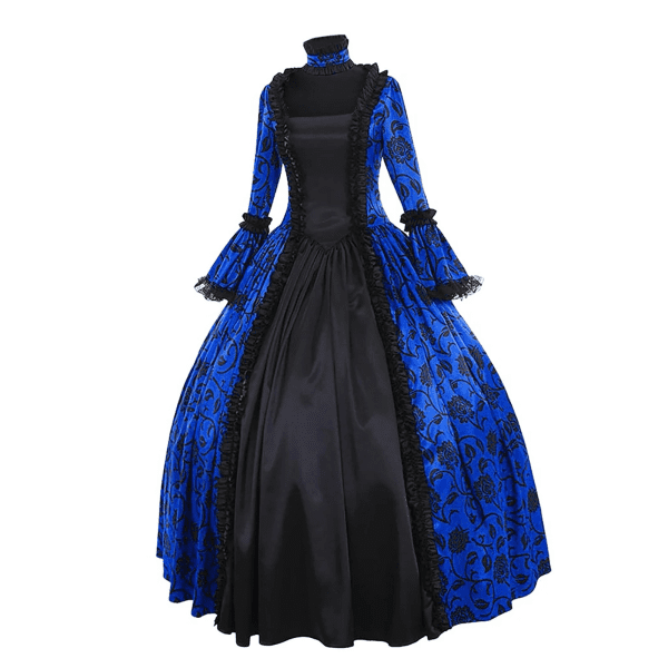 Women'S Fall Winter Retro Dress Lace up Ball Long Sleeve Gowns Dresses Ladies Evening Party Dress Formal Evening Dress Fall Winter Gothic Retro Floral Print Ball Gowns Gowns Dress - Image 5