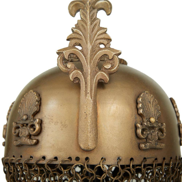 Brass Metal Replica Medieval Ottoman Islamic Helmet with Black Wood Stand and Chainmail - Image 4