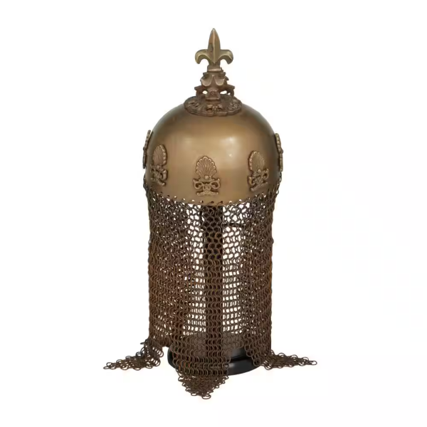 Brass Metal Replica Medieval Ottoman Islamic Helmet with Black Wood Stand and Chainmail - Image 6