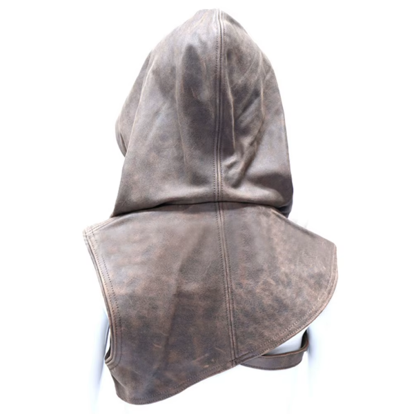 Medieval Retro Button Shoulder Protection PU Leather Hoodie for Stage Performance - Image 2