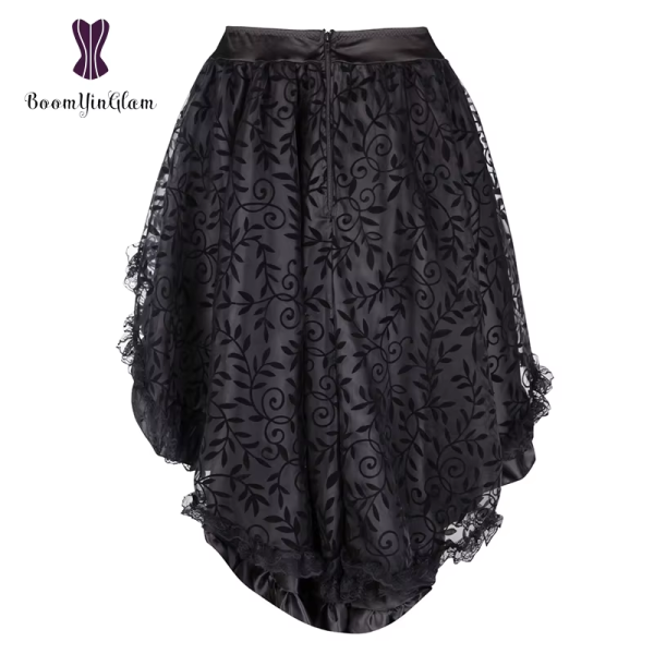 Women'S Lace Steampunk Gothic Vintage Satin High Low Corset Skirt with Zipper Black/Brown 937# - Image 4