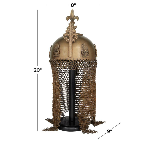 Brass Metal Replica Medieval Ottoman Islamic Helmet with Black Wood Stand and Chainmail - Image 8