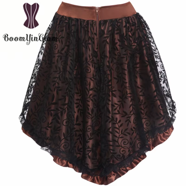 Women'S Lace Steampunk Gothic Vintage Satin High Low Corset Skirt with Zipper Black/Brown 937# - Image 7